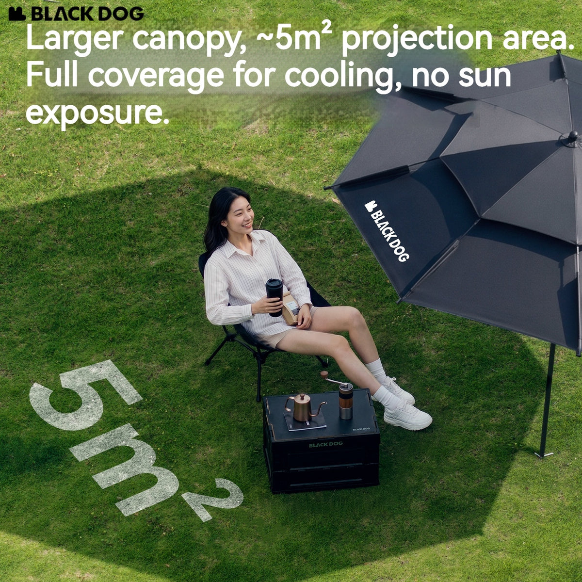 Blackdog SUNSET 2.0 Umbrella Outdoor Camping Picnic Beach 360 Black Coated Sunscreen 5m² Shade Area
