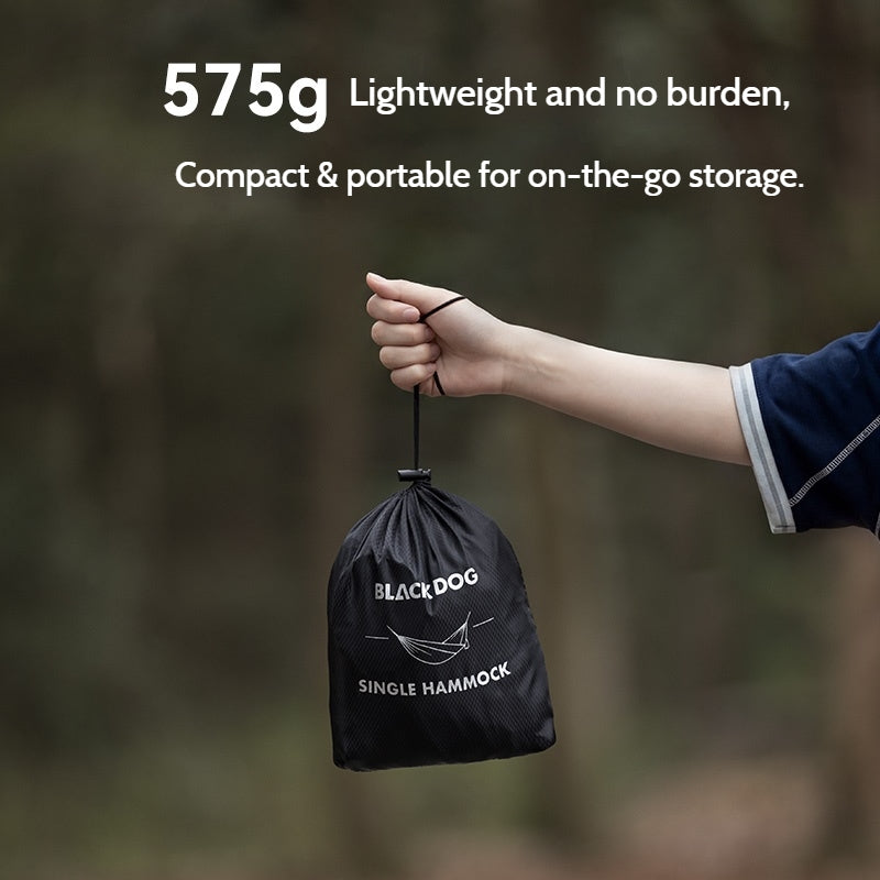Blackdog DARK NEST Outdoor Hammock Ultralight Single 180kg Max Load Black Anti-Tipping Thick Tie Ropes Adult Outdoor Camping Swing Compact Storage