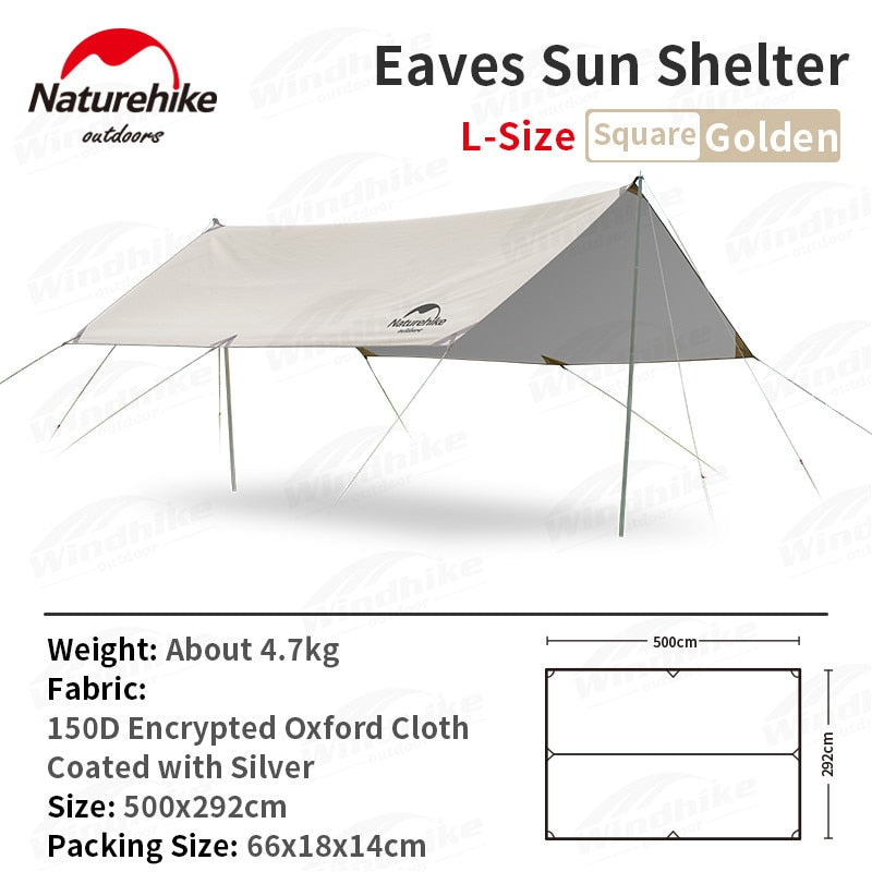 [Pre-Order] Naturehike GIRDER Series Shelter Awning Canopy Tarp Tent in Classic Silver Coated and Double Sided Black Vinyl Glue + Silver Coating SMALL HEX LARGE Size Waterproof Windproof UPF50+ UV Sun Shade Portable Outdoor Camping Tarp with 2 Poles