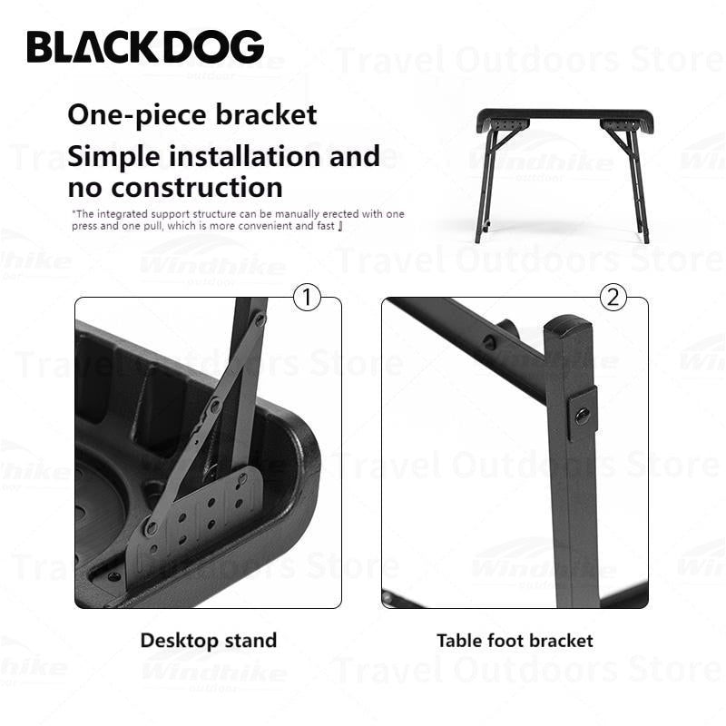 BLACKDOG by Naturehike Black Lightweight Portable Folding Table Camping Aluminum PE Plastic Table Telescopic Chair Set Outdoor Picnic BBQ Dining Foldable Black Dog Nature Hike