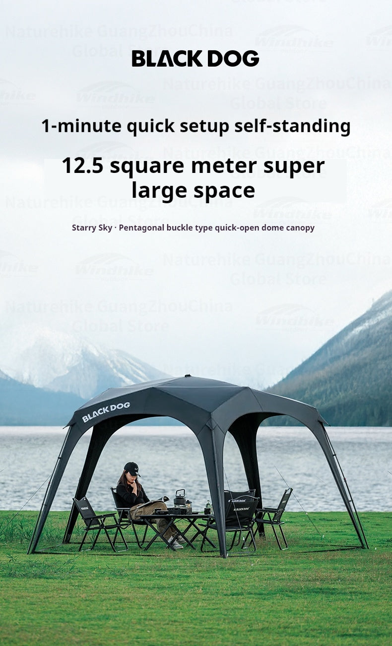 Blackdog STARRY DOME Pentagonal Canopy Zipper Version Modular Automatic Quick Open Sunshade Self-Supporting Canopy Outdoor Black Coated Vinyl