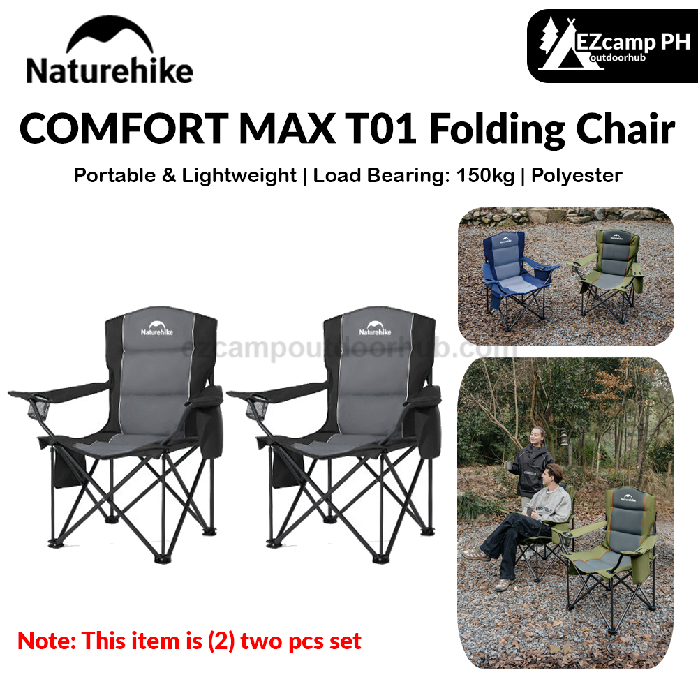 Naturehike COMFORT MAX T01 Folding Chair Portable 2pcs Set Directors Widened Seat Cotton Foam Padded Relax Load Bearing 150kg Outdoor Camping Beach