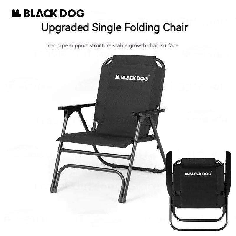 BLACKDOG Black Foldable Camping Chair Portable Ultralight Single Folding Seat Stool Upgraded Oxford Steel 120kg Max Load High Back Support Armchair