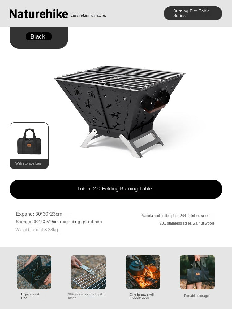 Naturehike TOTEM 2.0 Folding Fire Table Portable Ultralight Multipurpose Wood Stove Fire Pit Bonfire Firewood BBQ Grill Outdoor Camping