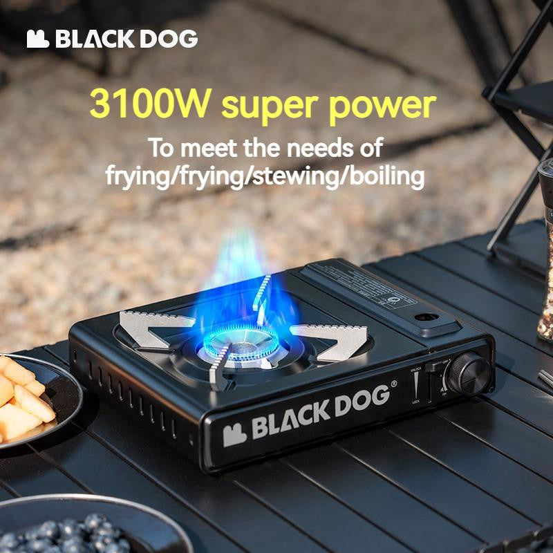 BLACKDOG BANQUET Cartographic Portable Butane Stove Cassette Canister Fuel Gas Standard Nozzle Type 3100W Firepower Outdoor Camping Cooking Korean BBQ Burner Black Dog