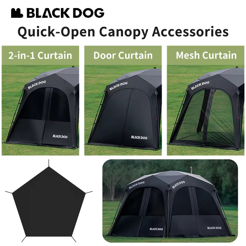 Blackdog STARRY DOME Pentagonal Canopy Zipper Version Modular Automatic Quick Open Sunshade Self-Supporting Canopy Outdoor Black Coated Vinyl