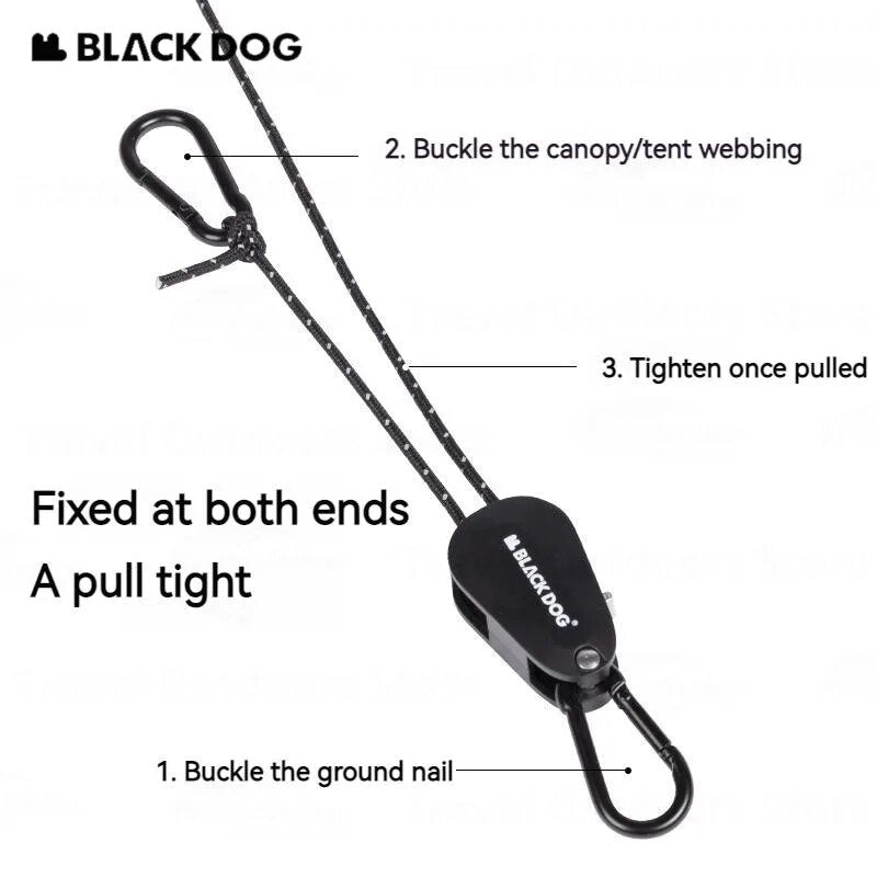 BLACKDOG Wind Rope Adjuster Portable Pulley Design Easy Windproof Canopy Tarp Tent Setup Strong Load Bearing Reflective Line Buckle Tensioner Hook