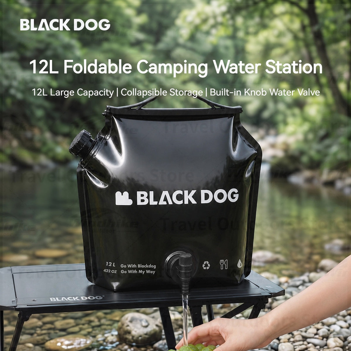 Blackdog LIGHT SPRING 12L Water Bag Portable Black Outdoor Camping Storage Bladder Bag With Faucet
