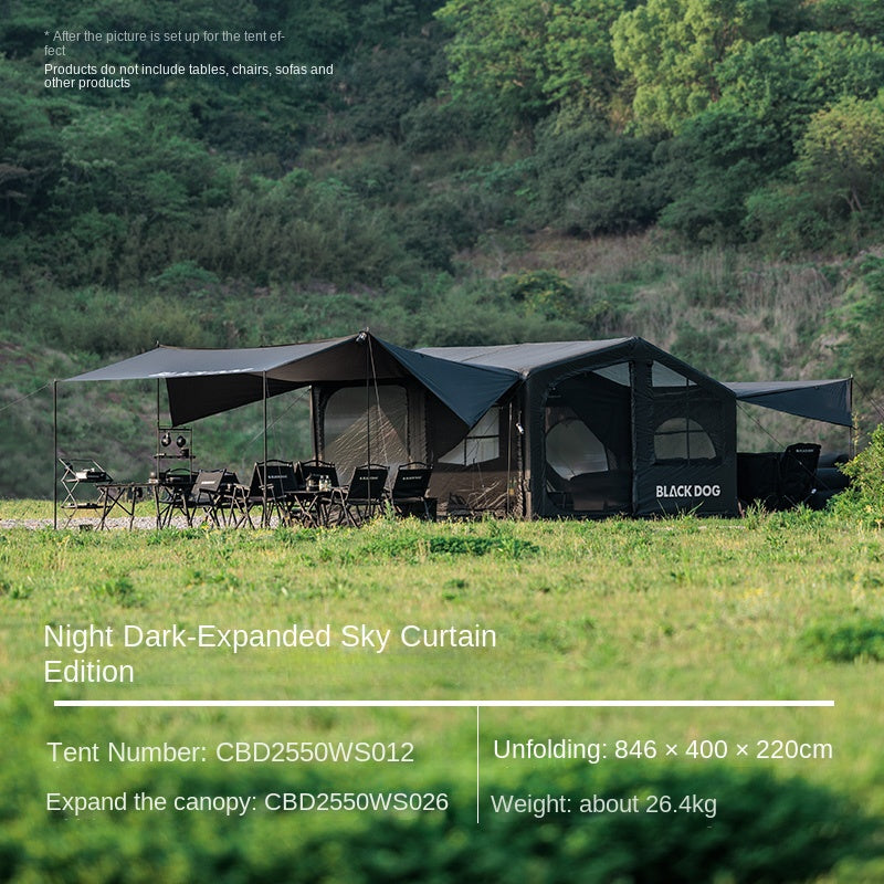 ( REFURBISH ) Blackdog BLACK SOAR AIR 12.0 Inflatable Cabin Style Tent Fast Build PVC Air Frames Black Vinyl Coated Sunscreen Waterproof 6-8 Person