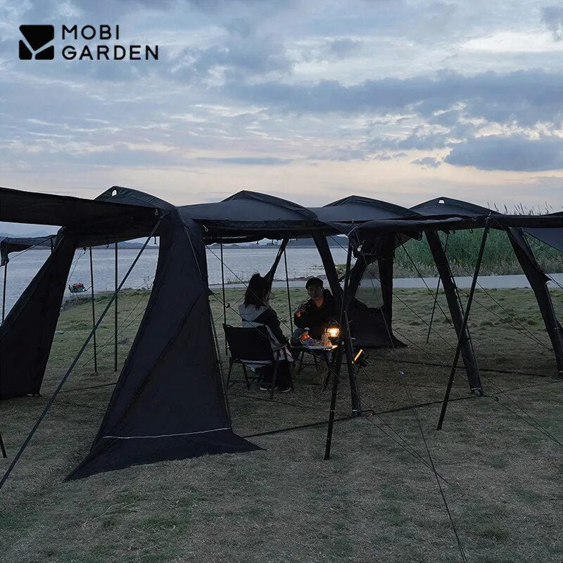 Mobi Garden RANGE ROVER Series 4 Rods Black Tunnel Type Camping Tent 23.1m² Extra Large Space for 8-10 Person up to 2 Bedrooms and 1 Living Room Waterproof Windproof Aviation Pre-Bended Aluminum Poles Outdoor Glamping Luxury Mobigarden LANSHENG