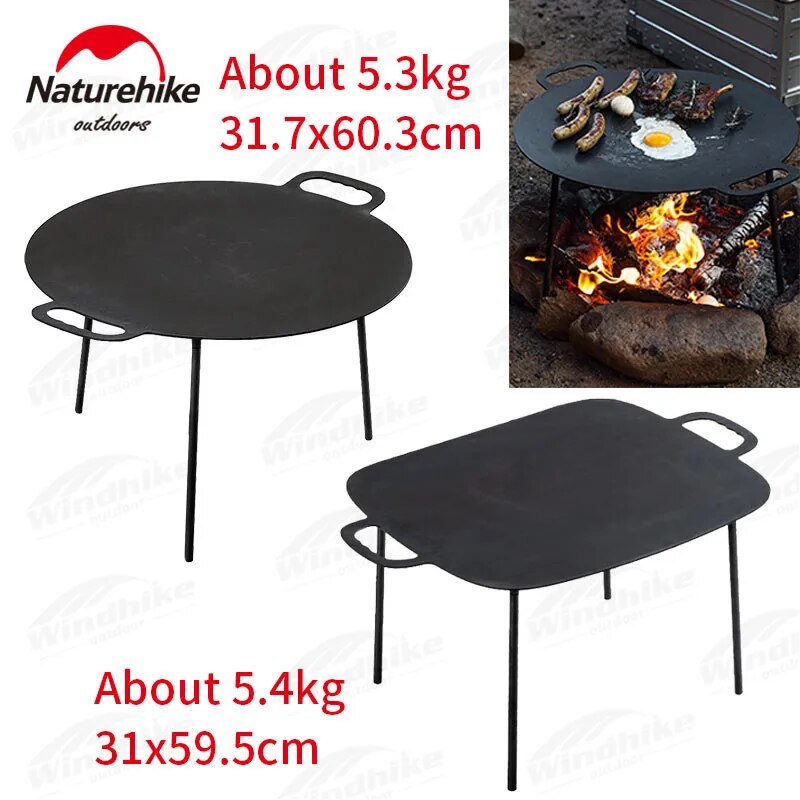 Naturehike Large Baking Cooking Pan Non-Stick High Round Square Tripod Stand or Stove Grill Top Frying Pan Korean BBQ Grilling Cast Iron Outdoor Camping Portable Cookware Equipment 26/30/40/49cm with Storage Bag Nature Hike