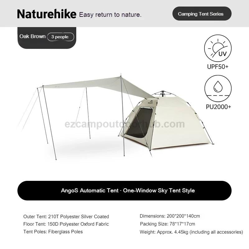 Naturehike ANGO S Fast Automatic Tent 3 Persons Multiple Combination Spacious Interior Waterproof 210T Silver Coated Sunscreen With Optional Canopy