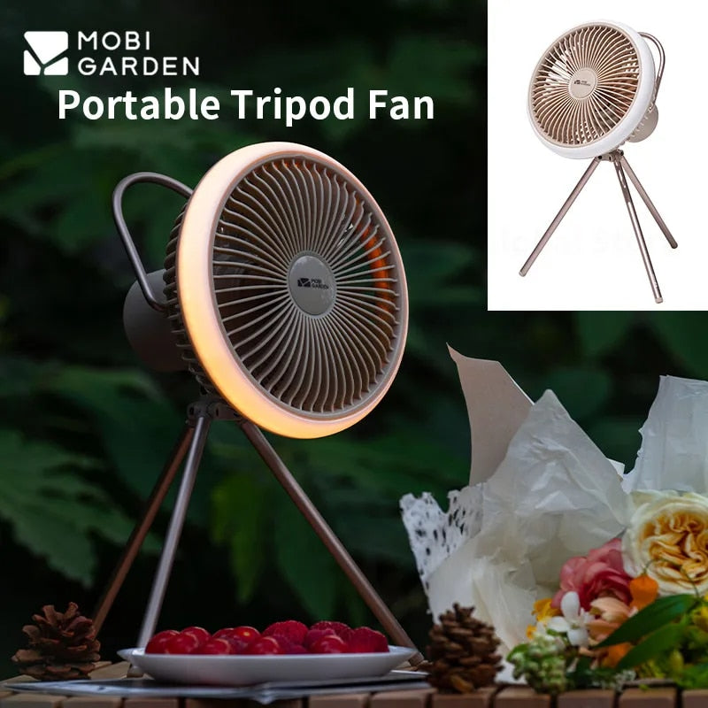 Mobi Garden BREEZE Portable Fan F2 Tripod Hanging Eletric Fan LED Lamp 10000mAh Battery Capacity up to 28H USB C Charging Outdoor Camping Stand Ultralight Desk Fan Rechargeable Heavy Duty Strong Wind Mobigarden Black Khaki xiaofeng