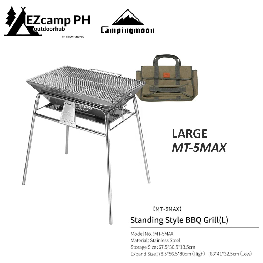 CAMPINGMOON MT-5 Series Standing Style Camping Portable Stainless Steel Grill Folding Charcoal Fire Pit Bonfire Firewood Rack Outdoor MT-5 MT-5MAX