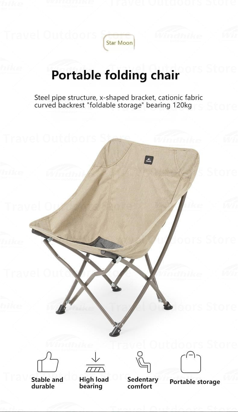 Naturehike YL04 Camping Portable Folding Moon Chair 120kg Max Load Outdoor Car Camp Seat 600D Oxford Cloth Cotton Foldable with Storage Bag Upgraded