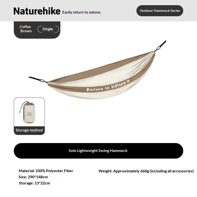 Naturehike Lightweight Swing Hammock Anti-Rollover Comfortable Skin-Friendly Load Bearing Up To 200kg Suspension Bed Outdoor Camping Travel Gear