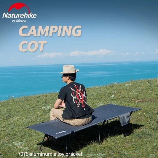 Naturehike XJC04 High Low Adjustable Folding Bed Outdoor Camping Portable Easy Assemble Sleeping Military Grade Cot Ultralight Heavy Duty 7075 Aluminum Alloy Oxford Load up to 150kg Foldable with Storage Bag Nature Hike Black Khaki