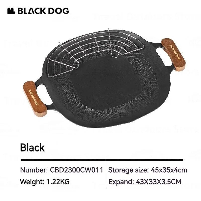 BLACKDOG by Naturehike Round Baking Pan Stove Grill Top Non-Stick Frying Grilling Korean BBQ Cookware Outdoor Camping Picnic Induction Ready Wood Handle with Bag Cooking Barbecue Equipment Utensil Black Dog Nature Hike