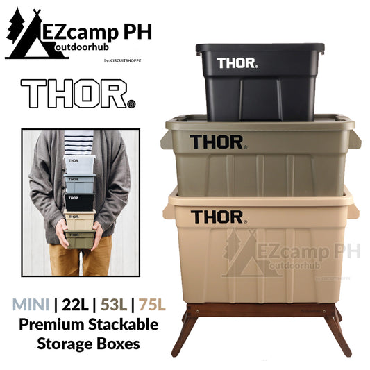 THOR ® Premium MINI 1L and LIMO 2.5L | 5L | 22L | 53L | 75L Stackable Storage Box with Lid Outdoor Camping Travel Camp Rugged Heavy Duty Original Plastic Boxes with Optional Desktop Wood Table Top Desk Desktop Tabletop and Stand Woodtop Bracket