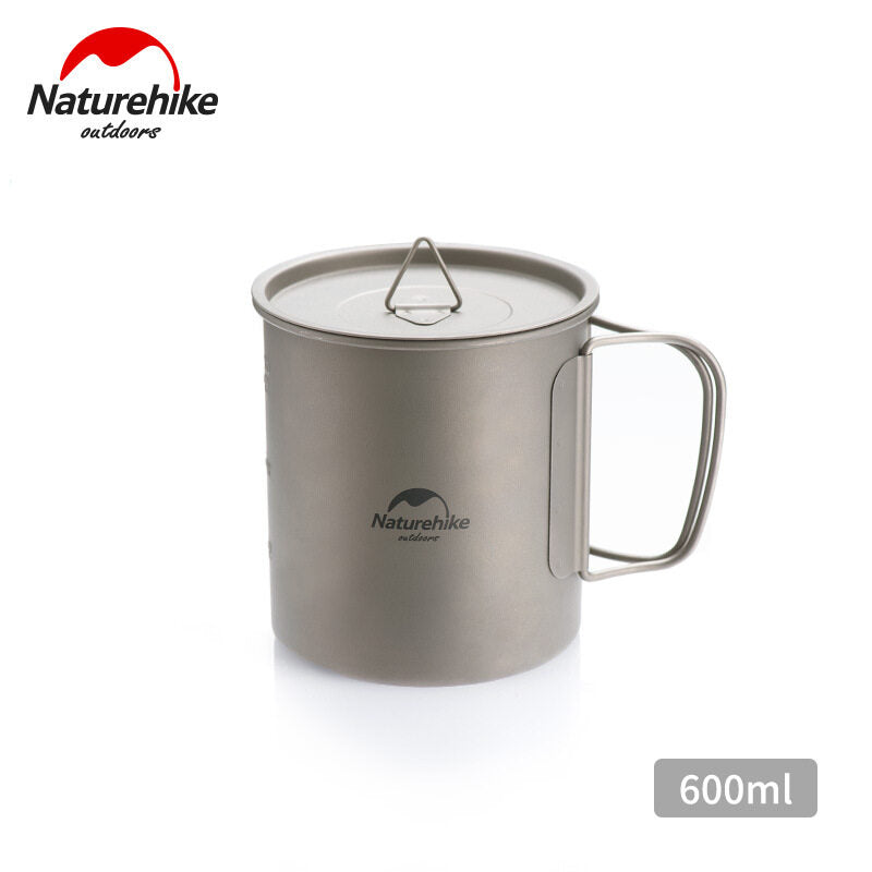 Naturehike 200 300 450 600 ML Ultralight Titanium Cup Shera Bowl Outdoor Camping Picnic Water Coffee Cup Mug Camp Kitchen Table Ware with Lid Cover Foldable Handle Nature Hike