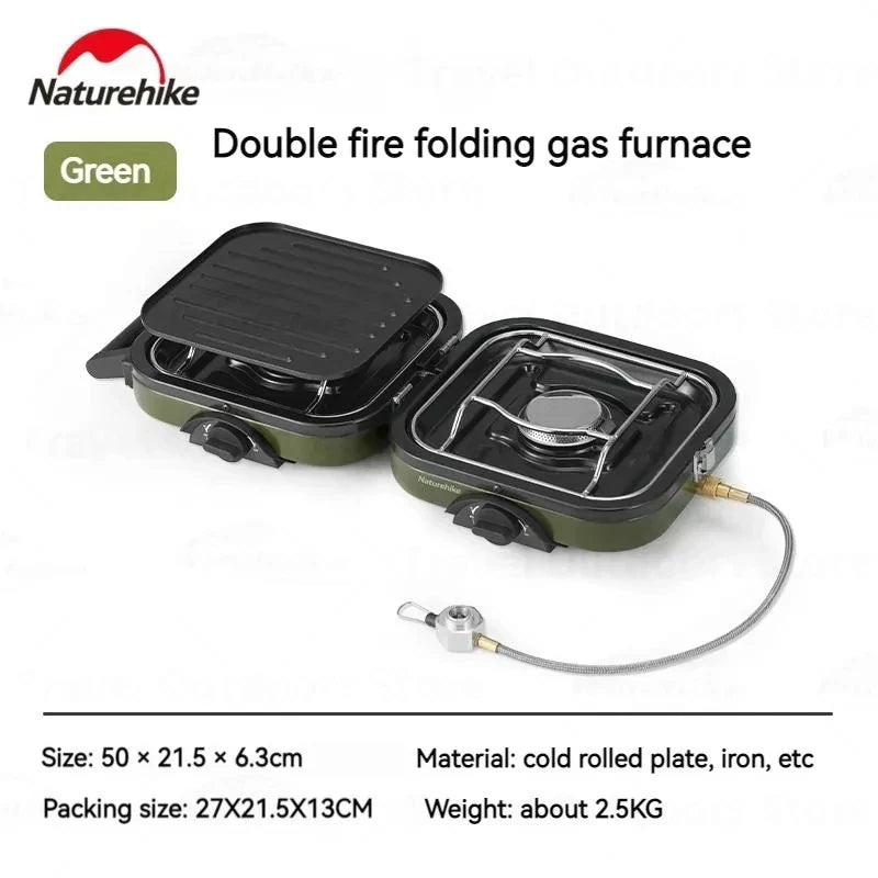 Naturehike Dual Firepower Folding Gas Stove Portable Lightweight Double Butane Gas Burner Stove Outdoor Camping 2300W High Fire Power Screw Type Isobutane Fuel Type Nature Hike