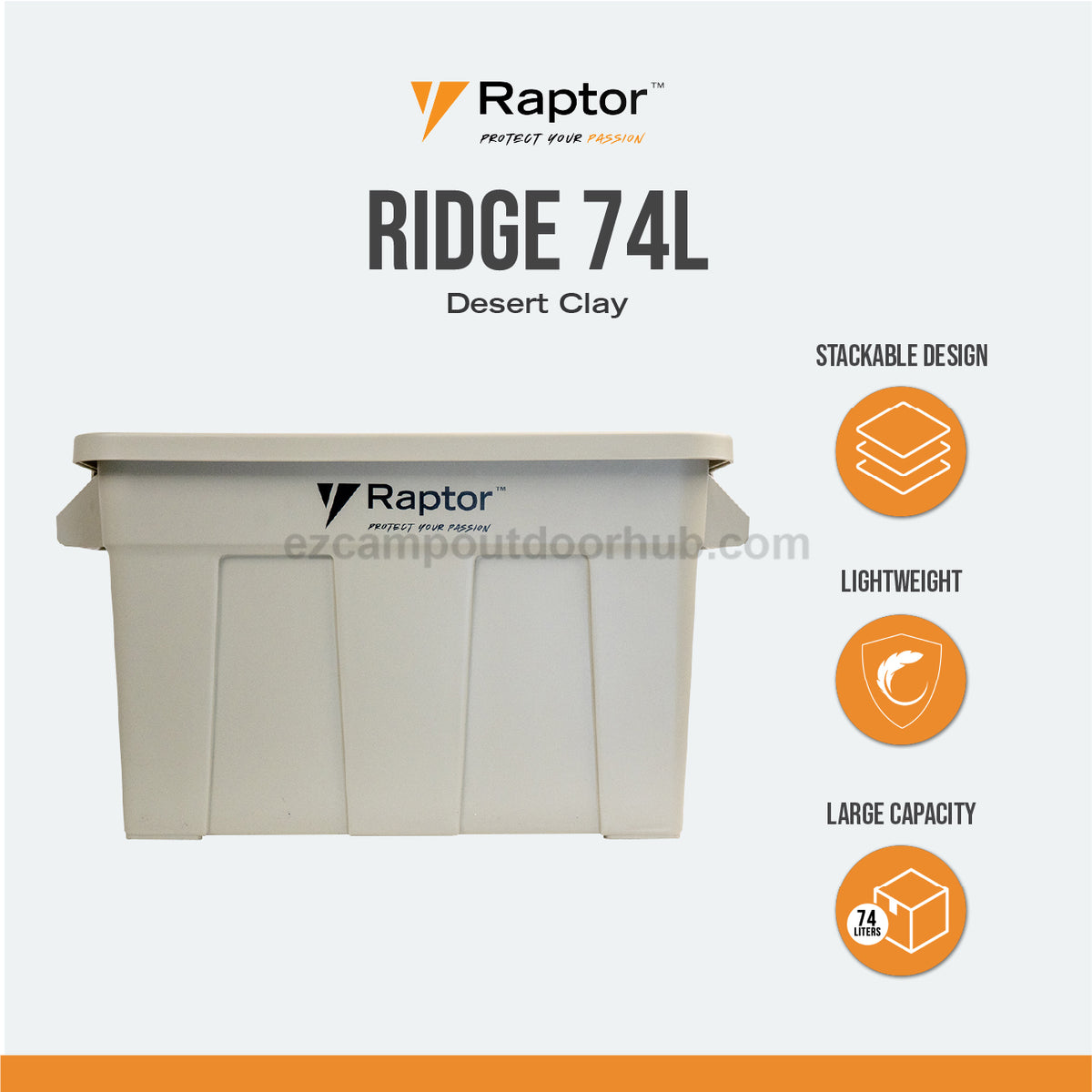 Raptor Ridge Box Raptor RIDGE 74L Storage Box Portable Lightweight Stackable Design Lar ...