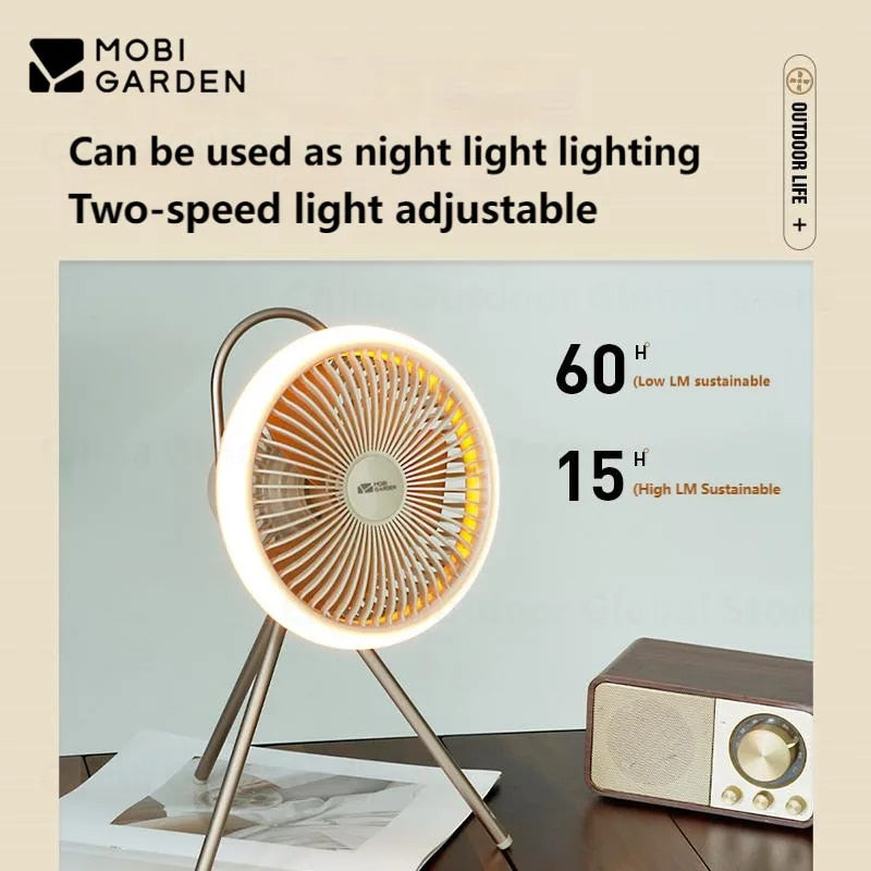 Mobi Garden BREEZE Portable Fan F2 Tripod Hanging Eletric Fan LED Lamp 10000mAh Battery Capacity up to 28H USB C Charging Outdoor Camping Stand Ultralight Desk Fan Rechargeable Heavy Duty Strong Wind Mobigarden Black Khaki xiaofeng