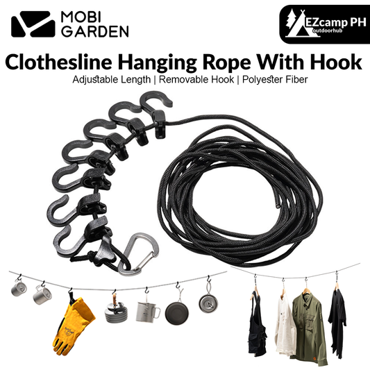 MOBI GARDEN Clothesline Hanging Rope With Hook Portable Ultralight Windproof Rope Outdoor Indoor Camping Travel Heavy Duty Original MobiGarden