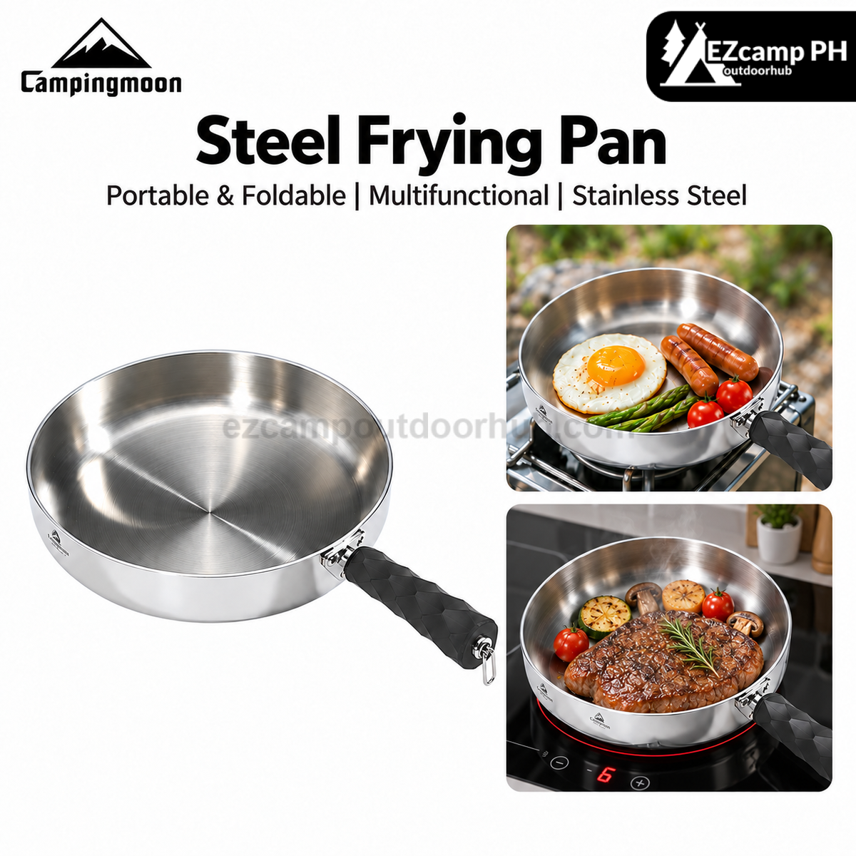 Campingmoon Steel Frying Pan Multipurpose Universal Induction Cooker Detachable Handle Uncoated Deep Frying Pan Camping Outdoor Kitchenware Cookware