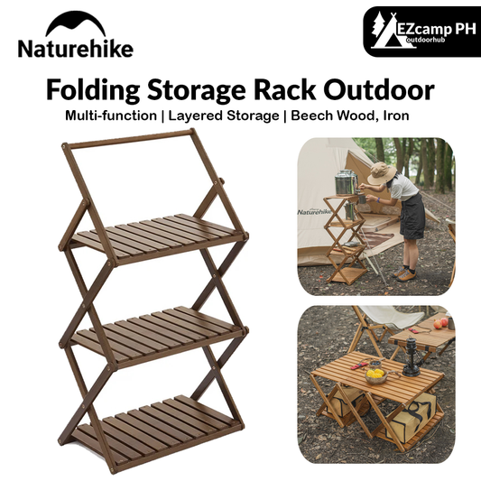 Naturehike Folding Storage Rack Outdoor Portable 3 to 4 Layer Shelf Wood Folding Table Camping Picnic BBQ Hiking Tableware Storage Nature Hike