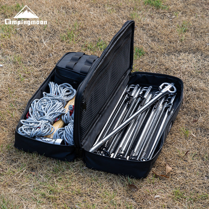 Campingmoon BK-15/40 Tactical Storage Bag Portable Outdoor Camping Equipment Tools Double Layer Storage Peg Stakes Hammer Rope Organizer Black Khaki