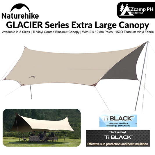 Naturehike Upgraded GLACIER Series Canopy 8-14 Persons Large-Scale Sunshade Cloth UPF50+ Titanium Vinyl Coated Waterproof Blackout Camping Awning Tarp Tent with 2 Poles Nature Hike Cloud Moraine New Version