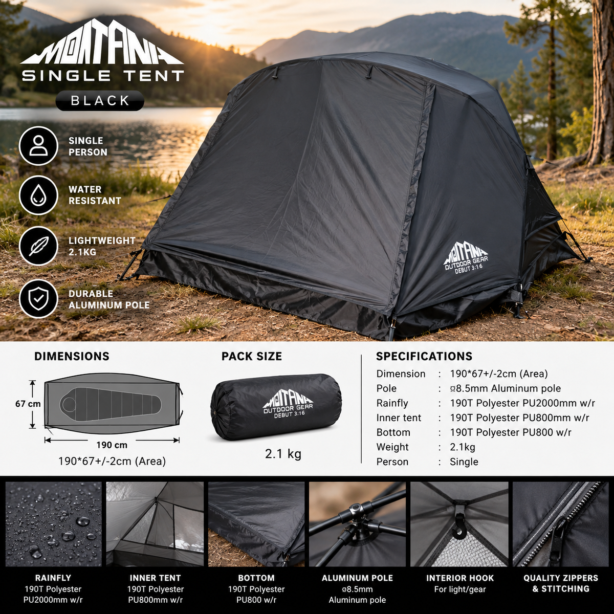 Montana COT TENT Combo Off the Ground Single Person Ultralight Portable Waterproof Camping Tent