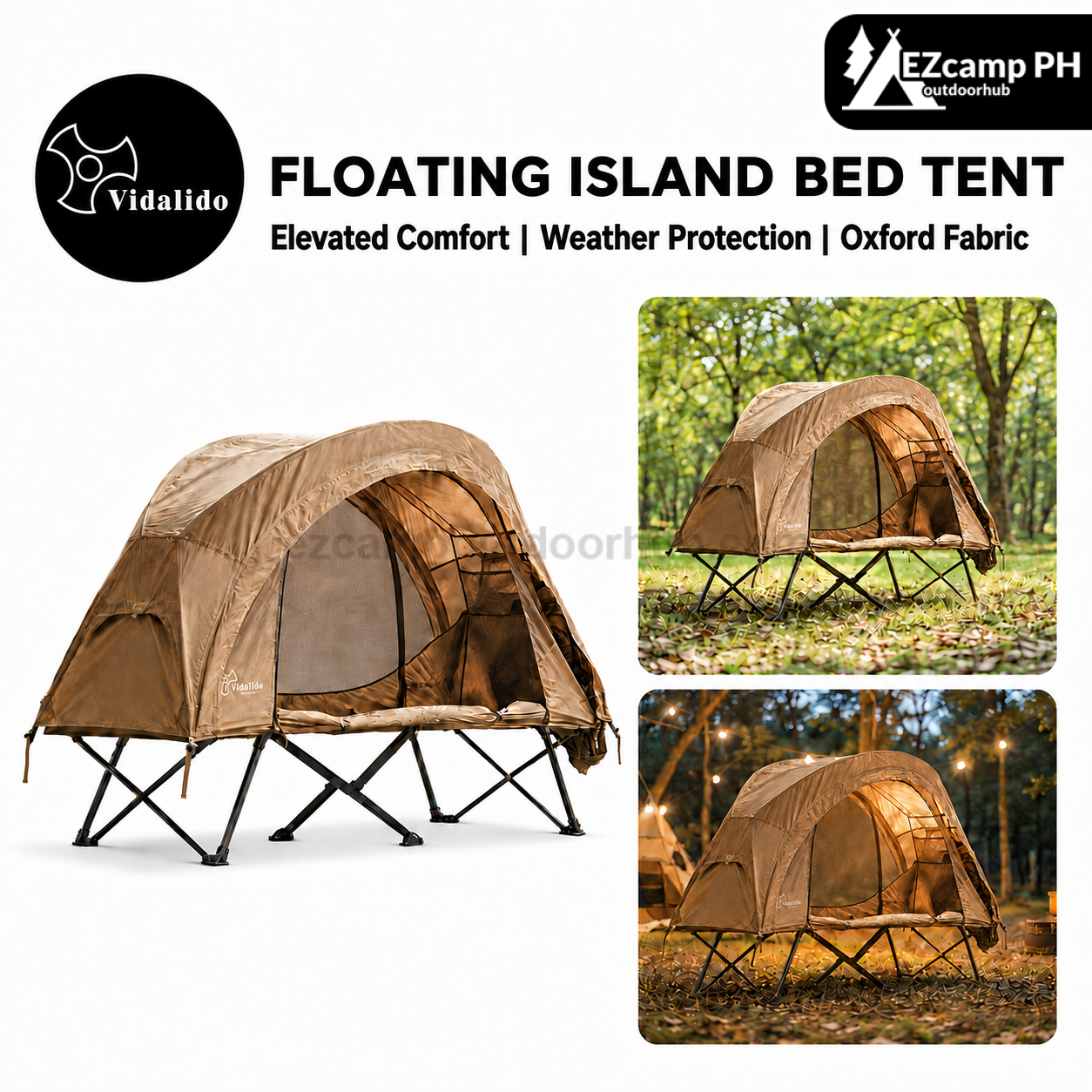 Vidalido Floating Island Bed Tent Double Layer Off The Ground Single Cot Bed Tent For 1 Person Waterproof Mosquito Repellent Field Folding Bed Outdoor