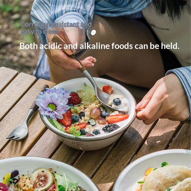 Naturehike Porcelain Tableware Set Portable Enamel Bowl Plate Cup Mug Corrosion Resistant Rolled Rim Mouth Outdoor Camping Cookware Kitchenware