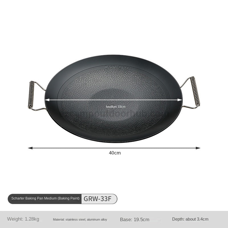 Campingmoon Stone Textured Grill Pan Non-Stick 3 Layer Steel Enamel Coated Frying Pan Baking Tray Outdoor BBQ Skottle Stove Top Cookware