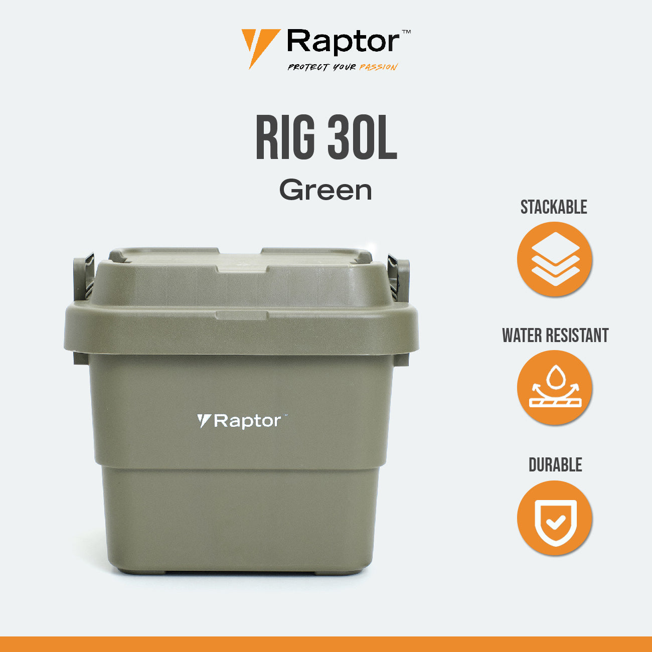 Raptor ROVER Series Storage Rig Box Multipurpose Organizer 30L 50L 70L Large Capacity Reinforced Grid Lid Stackable & Nesting Design Wood Tabletop