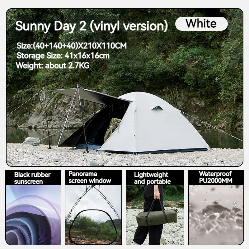 MOBI GARDEN SUNNY DAY Pro Hiking Tent Oudoor 2-4 Person Portable Folding Ultralight 3 Season Waterproof Windproof Black Coated Vinyl Sunscreen Camping Outdoor Travel Picnic Backpacking Trips Sunny Tent Heavy Duty Original MobiGarden