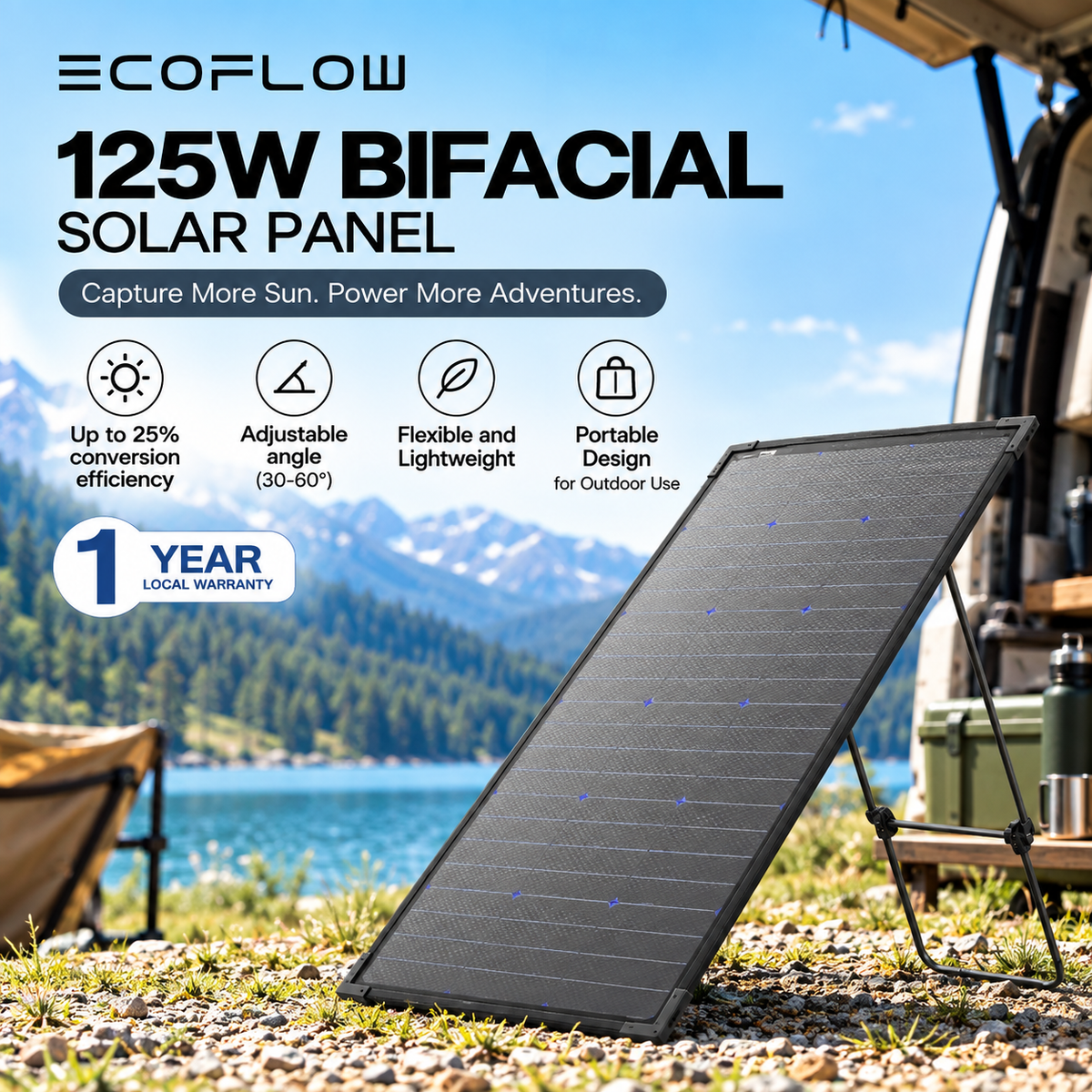 EcoFlow 125W Bifacial Portable Solar Panel High Efficiency Foldable Solar Charger For Camping