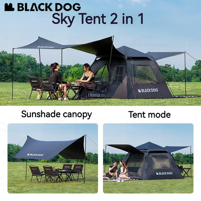 BLACKDOG BLACK Automatic Tent Outdoor Camping 3-4 Persons Portable Dome Tent Quick Opening Black Coating Vinyl Sunproof Waterproof Large Space Tent