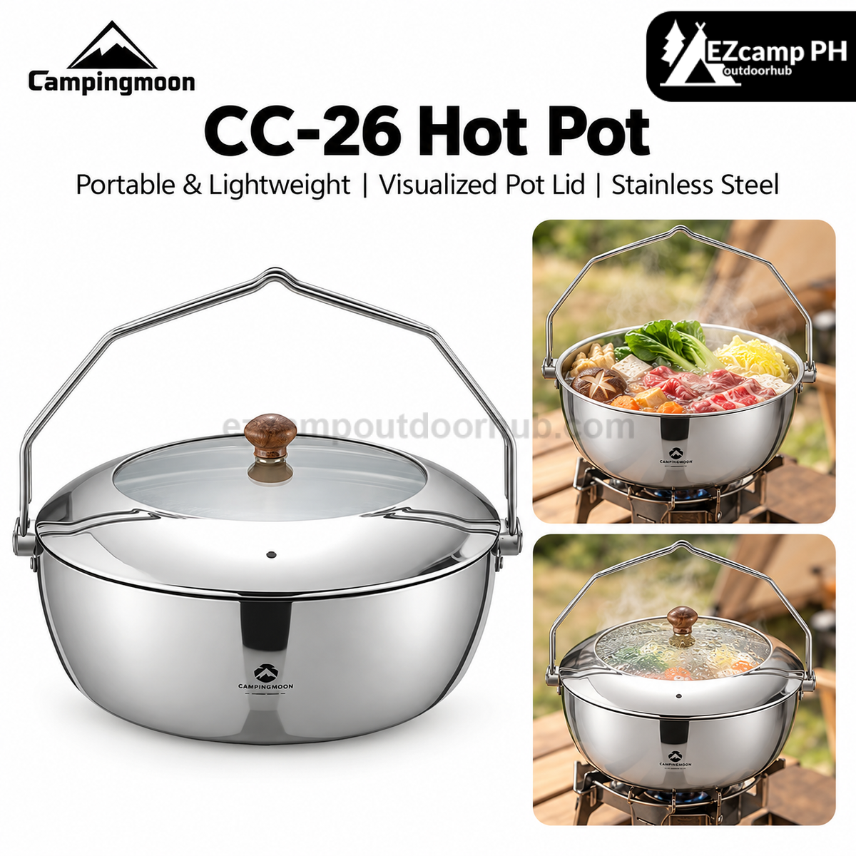 CAMPINGMOON CC-26 Hot Pot Multipurpose 3.4L Large Capacity Open Flame Universal Induction Cooker Glass Cover Outdoor Camping Cookware Kitchenware
