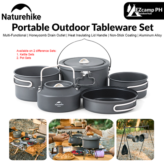 Naturehike Portable Outdoor Tableware Set 4 in 1 Aluminum Alloy Pot Storage Ultralight Glamping Tableware Cookware Set Travel Pot Kettle Sets