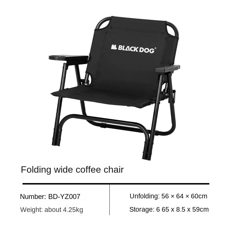 BLACKDOG Black Outdoor Coffee Chair Portable Folding Low Chair with Coffee Cup Holder Version 200kg Max Load Kermit Lying Foldable Seat Arm Back Rest