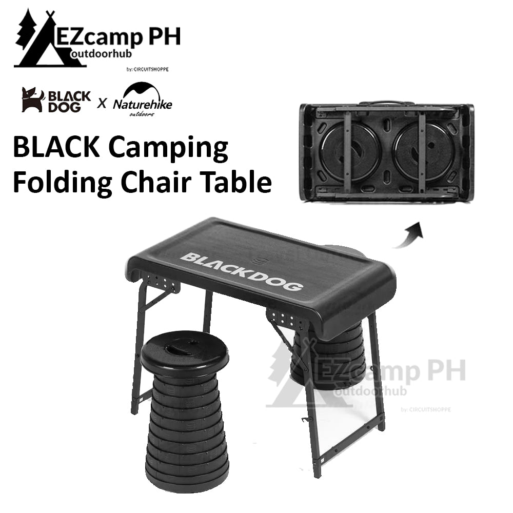 BLACKDOG by Naturehike Black Lightweight Portable Folding Table Camping Aluminum PE Plastic Table Telescopic Chair Set Outdoor Picnic BBQ Dining Foldable Black Dog Nature Hike