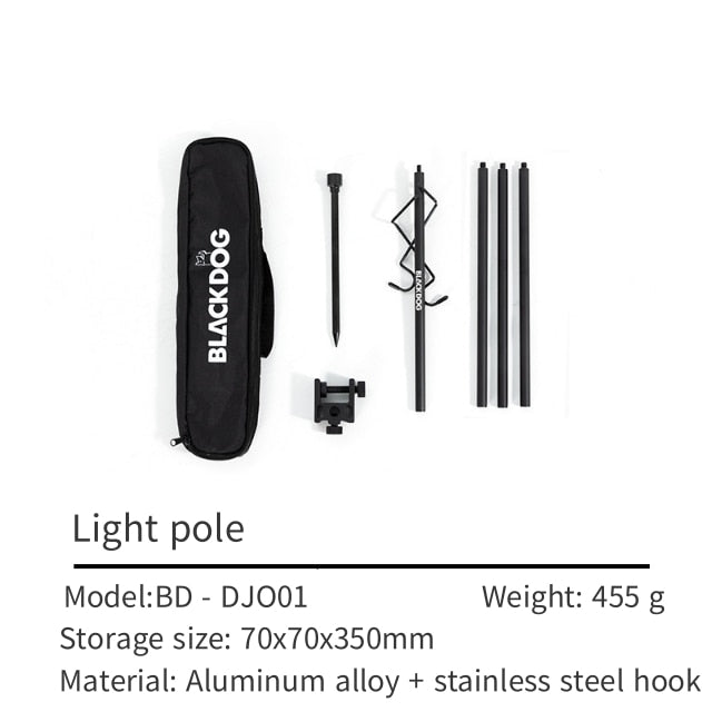 BLACKDOG Black Aluminum Lamp Post Portable Outdoor Camping 4 Section Light Pole Optional Hexagon Tray Ultralight Lantern Holder Bracket
