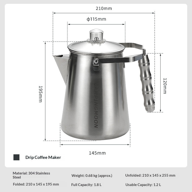 Campingmoon SW-7 Stainless Steel Percolator Coffee Pot 1.8L Outdoor Camping Coffee Making Kettle