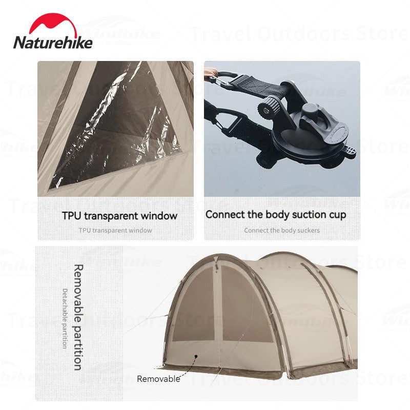 [Pre-Order] Naturehike CLOUD VESSEL Series Car Tail Tunnel Type Camping Tent for up to 4 Person Large 1 Bedroom 1 Living Room Multiple Setting Outdoor Shelter 150D Oxford Waterproof Premium Family Group Car Back Rear Tent Nature Hike