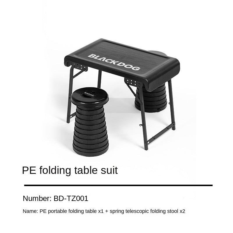 BLACKDOG Black Folding Table & Chair Set Portable Lightweight Foldable Table Chair Camping Aluminum PE Plastic Table Telescopic Chair Set Outdoor Hiking Picnic BBQ Dining Heavy Duty Original Black Dog