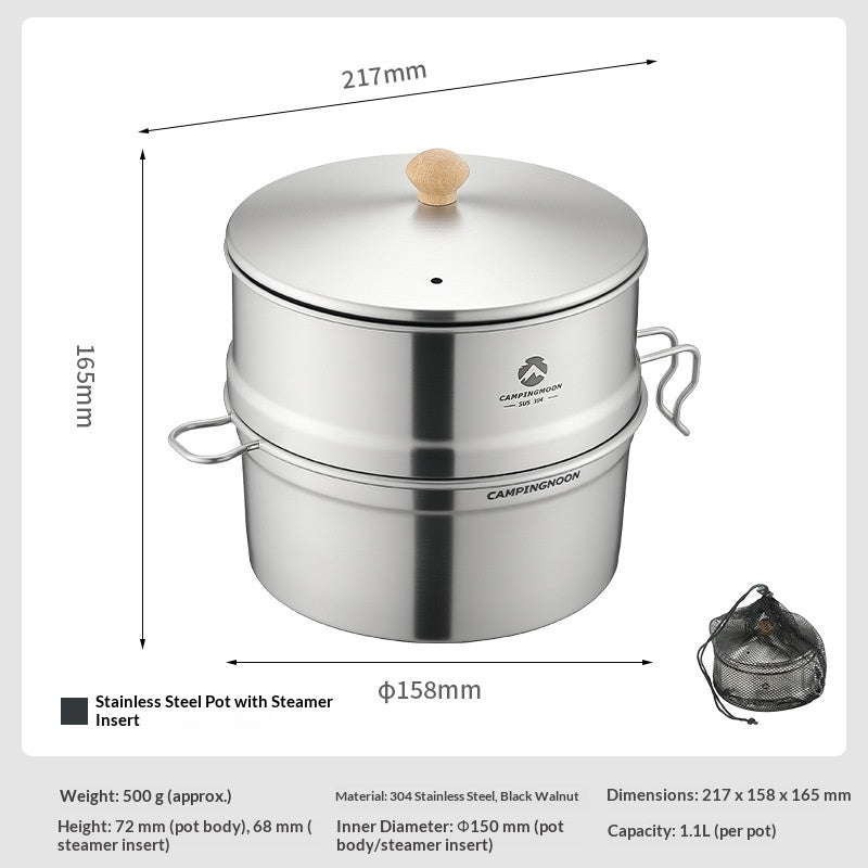 Campingmoon S371 Sierra Pot 304 Stainless Steel Portable Cooking with Lid Outdoor Camping Cookware