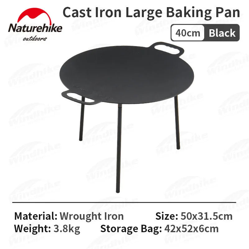 Naturehike Large Baking Cooking Pan Non-Stick High Round Square Tripod Stand or Stove Grill Top Frying Pan Korean BBQ Grilling Cast Iron Outdoor Camping Portable Cookware Equipment 26/30/40/49cm with Storage Bag Nature Hike